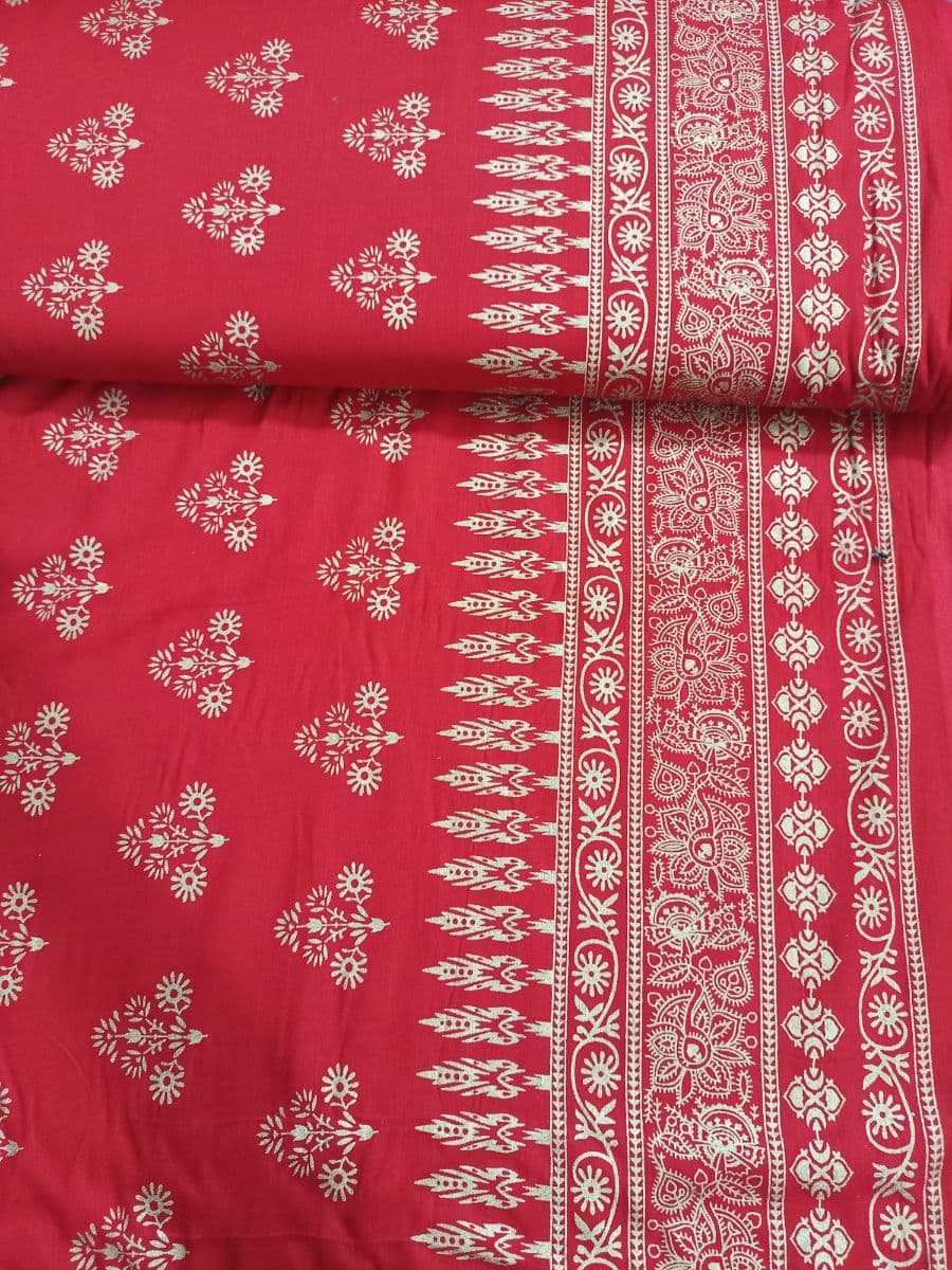 Royal Red Body & Golden Vine Border Cotton